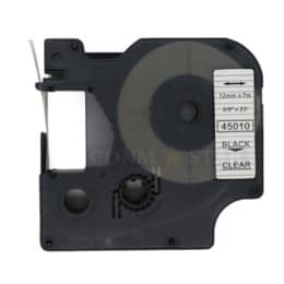 סרט תואם DYMO 45010 דימו 12מ”מ /7מ’ שחור על רקע שקוף